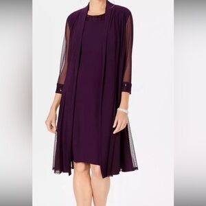 R & M Richards Women's Long Cardigan Jacket Dress 2 Piece Set in Plum New With T